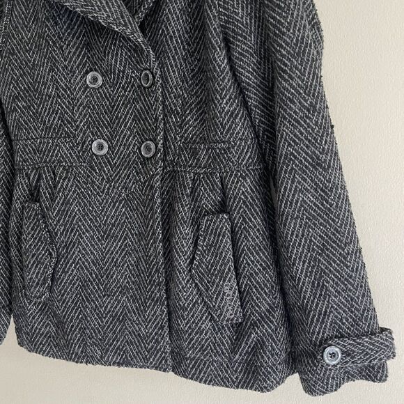 Billabong Tweed Pea Coat Jacket Womens Size XL Wool Blend Collared Black Pocket - Picture 8 of 16